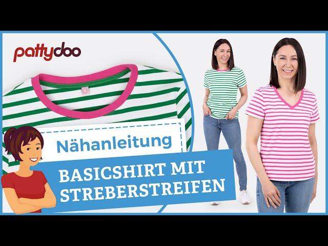 Basic T-Shirt nähen  Mit Anleitung für Streberstreifen & V-Ausschnitt mit Bündchen 