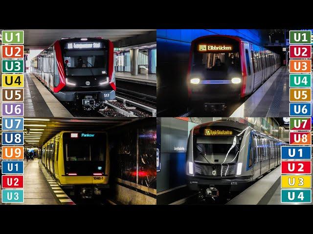  All the U-Bahn Lines in Germany (Berlin / Hamburg / Munich / Nuremberg ) (2022) (4K)