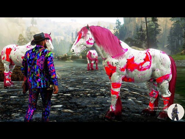 Arthur Morgan spots and tames the most beautiful white ruby blaze horses at the bank of the river