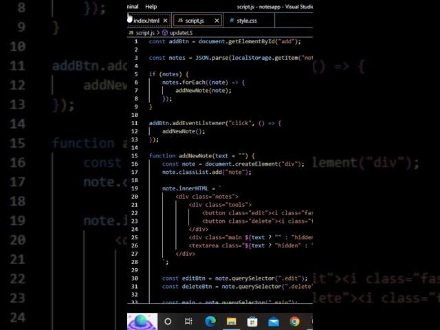 100 days of coding | Notes app using htm l css and javascript | frontend development #shorts #status