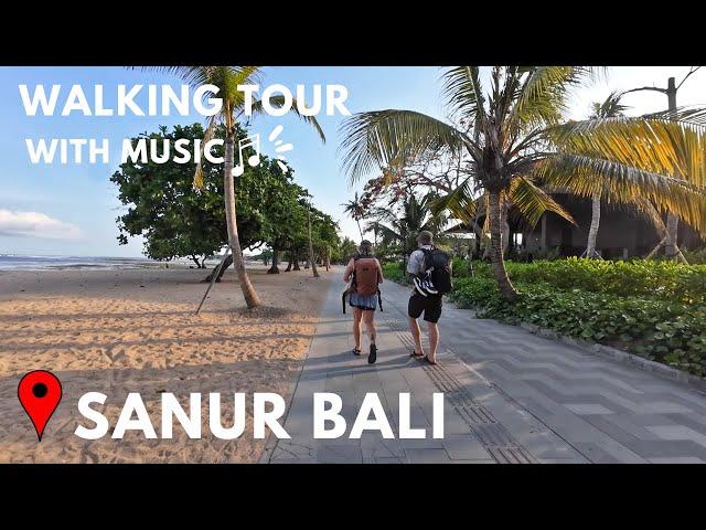 1 Hour Walking at Sanur Bali ( With Jazz Music  ) | Calming & Relaxing Walking Tour at Sanur Beach