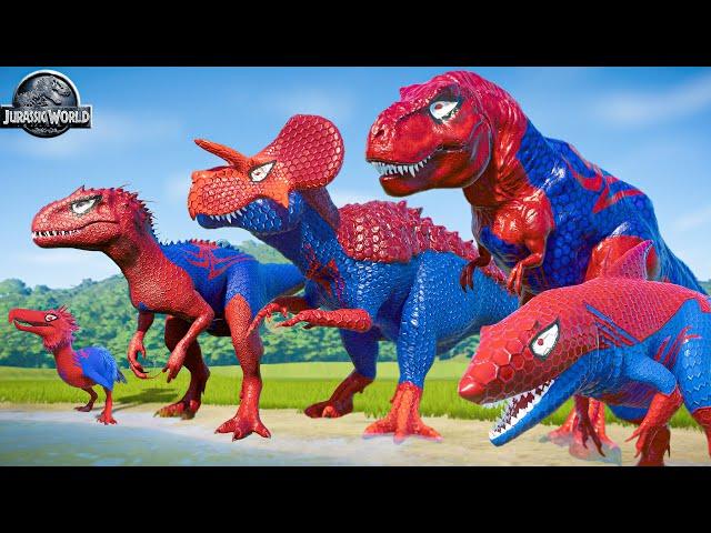 All Spiderman T-Rex vs SuperHero Dinosaurs Battle in Jurassic World |Dinosaur Pro 8 SuperHero Team