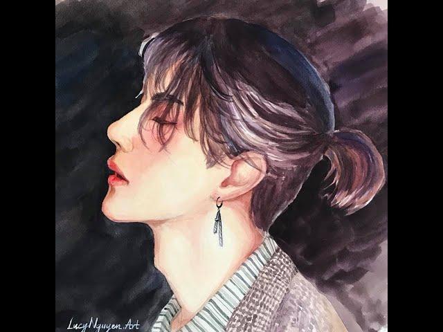 [ Speedpaint ] Vẽ tranh chân dung màu nước Wang Yibo - Watercolor Portrait