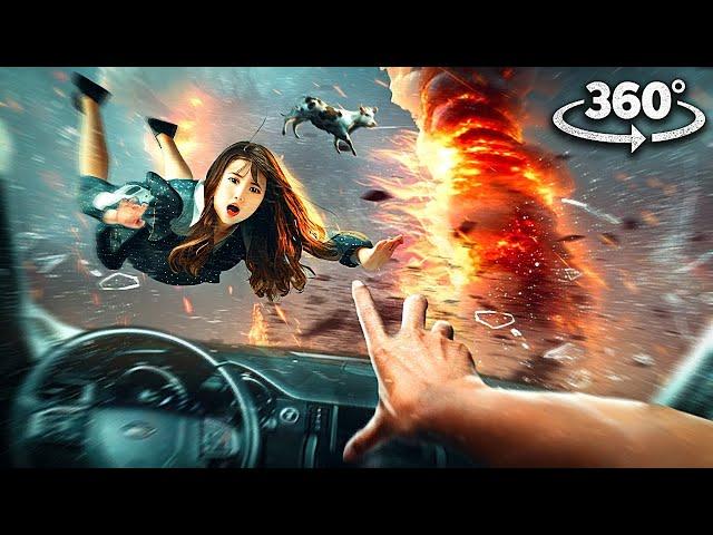 360° CAR INSIDE FIRE TORNADO AND STORM WITH GIRLFRIEND VR 360 Video 4k ultra hd