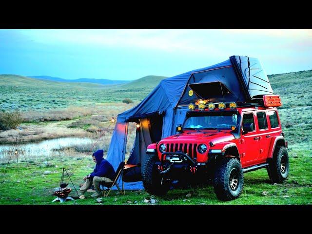 Relaxing Solo Camping With Jeep Rubicon In Green Valley: ASMR Adventure (Part-1)