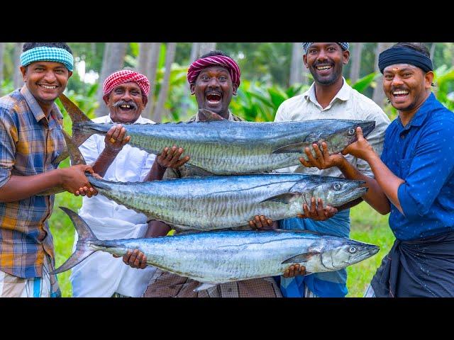 3 BIG FISH FRY | Streaked Spanish Mackerel Fish Fry Recipe Cooking In Village Vanjaram Meen Varuval