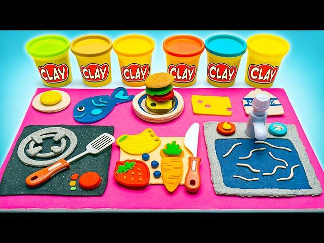 Mini Kitchen Set And Food With Modeling Clay || EASY CLAY DIY!