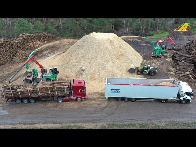 Großaktion Bergbau mit 4500 cbm Hackschnitzel 8 LKW, JENZ Hacker & Fendt 942, JENZ Cobra Großeinsatz