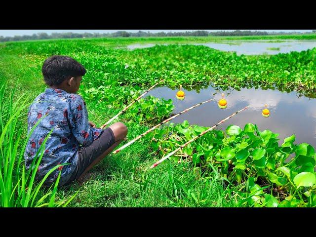 Fishing Video 2024 || Village Smart Boy Catch Fish by Hook From Village Canal With Beautiful Nature