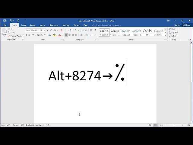 How type Commercial minus sign (⁒) in Word