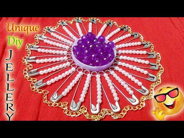 How To Make Safety pin Pearl Necklace At Home | jewellery Making | Diyartiepie