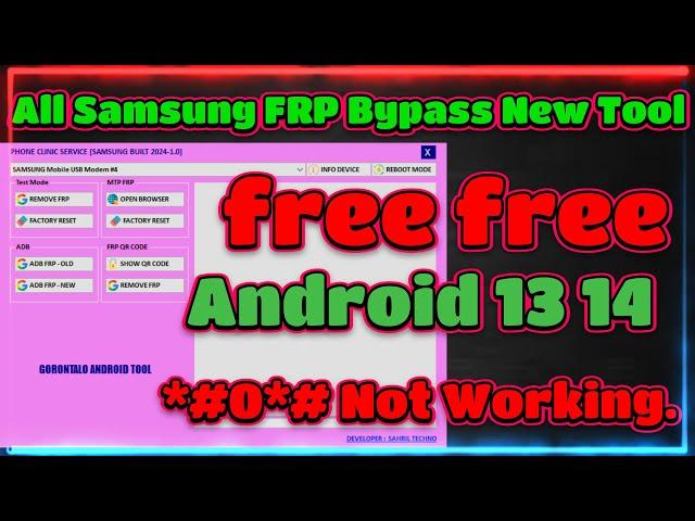 All Samsung FRP Bypass New Tool 2024 - Samsung FRP ADB Fail Android 13 14 2024/ *#0*# Not Working.