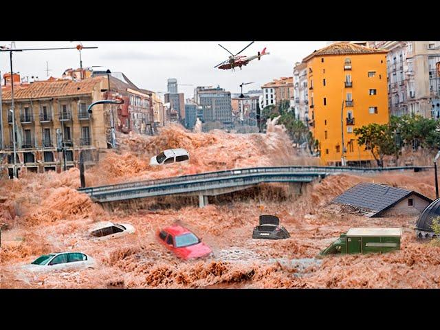 Mass Evacuation in Spain! City washed away after severe flooding in Valencia, bridge collapsed