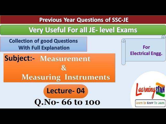 Measurement & Measuring Instruments || Lecture- 4 //Objective Questions-very useful for all JE exams