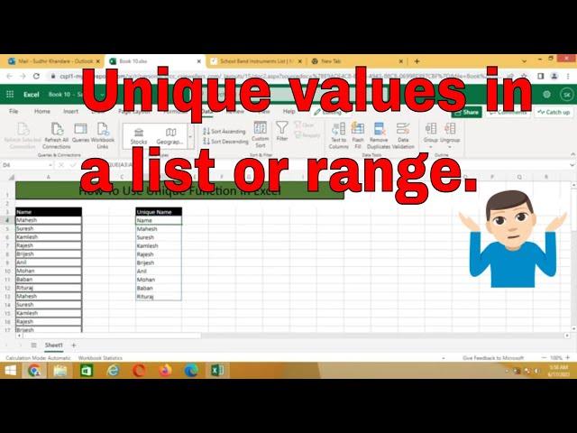 How to Get Unique Value In excel Office 365 |Unique Function