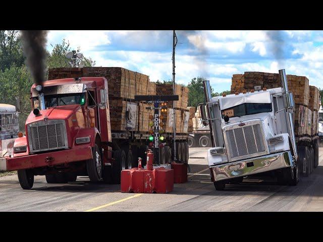 Insane Loaded UP HILL Semi Drag Racing 2024 Over The Top Diesel Showdown. Onaway Speedway