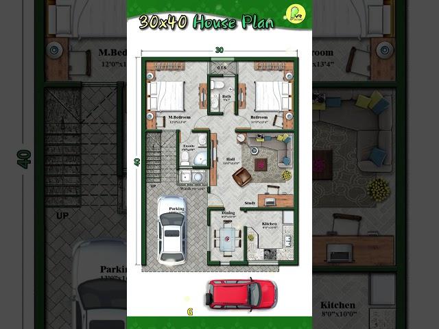 30×40 house plan, 30 by 40 home plan, 30*40 house design, South Facing 2BHK with car parking