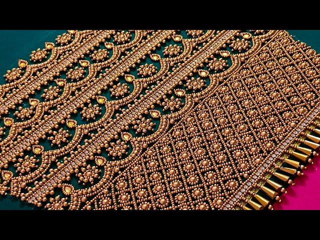 Grand BridalBlouse Aariwork design for beginners|Beadswork design Tutorial Step by step video