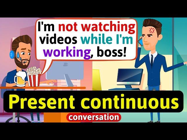 Present Progressive Conversation (Working online from home) English Conversation Practice