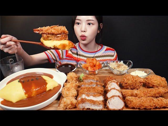 SUB)Crispy pork cutlet, king fried shrimp, cheese ball, shrimp croquette and omelet Mukbang Asmr