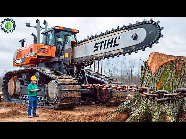 Extreme Dangerous Fastest Big Chainsaw Cutting Tree Machines | Monster Stump Removal Excavator ▶60