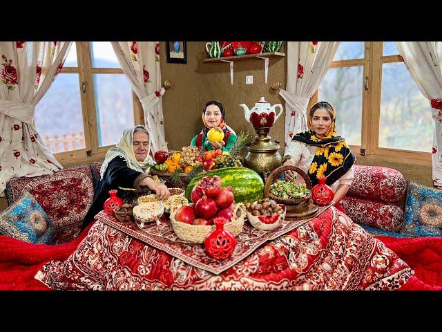 Yalda Night Celebration in a Mountain Village | Stuffed Chicken, Fruits, and Nuts