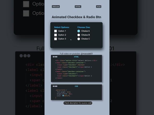 Animated Checkbox & Radio Button CSS Tutorial | Cool Hover Effects  (Step-by-Step) #cssanimation