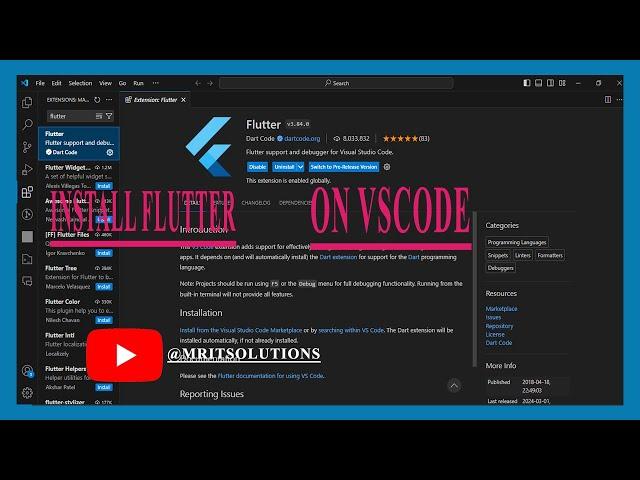 How to install Flutter on windows Visual Studio Code