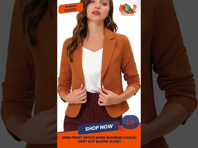 Open Front Office Work Business Casual Crop Suit Blazer Jacket - A2Z Store