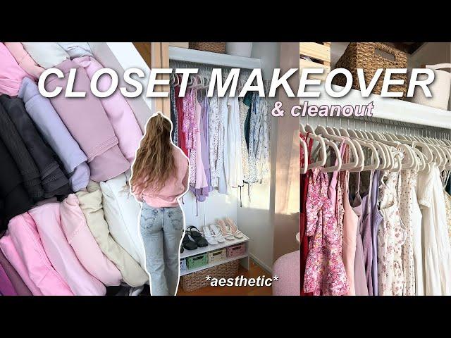 AESTHETIC CLOSET MAKEOVER  organization, decluttering, & cleanout