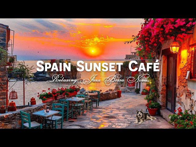 Sunset Seaside Café Shop Ambience in Spain - Relaxing Jazz Bossa Nova to Be Happy, Relax and Dinner