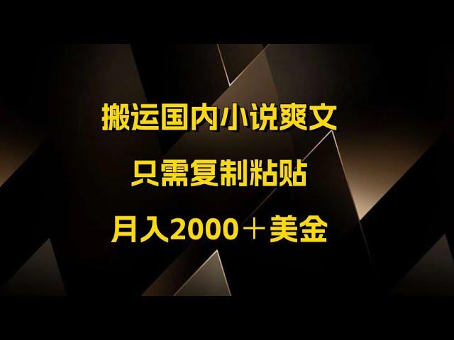 搬运国内小说爽文，只需复制粘贴，月入2000＋美金（教学+配套工具资料）