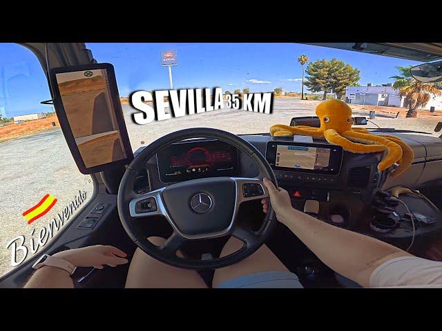 POV Actros Truck Driving  /// Last 35 km to Sevilla /// 38℃ 