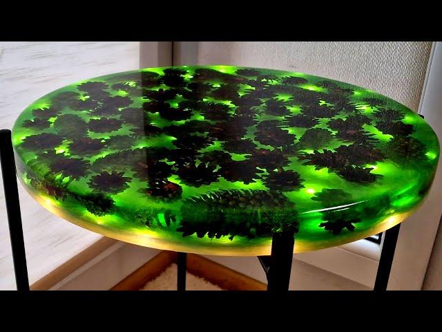 Epoxy Table of Pine Cones and LED  Gold Edition