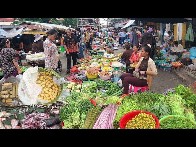 Cambodian Market Food Tour @Phsar touch - plenty of Vegetables, Fish, snail, Khmer Cake & More