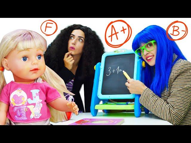 Baby Annabell doll & Disney princess: back to school! Disney princesses pretend play teacher.