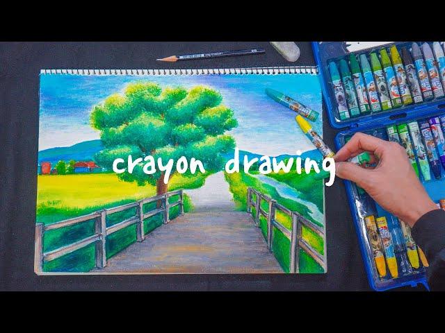 가을 풍경 그리기 시골 풍경 그림 / Drawing autumn scenery with crayon