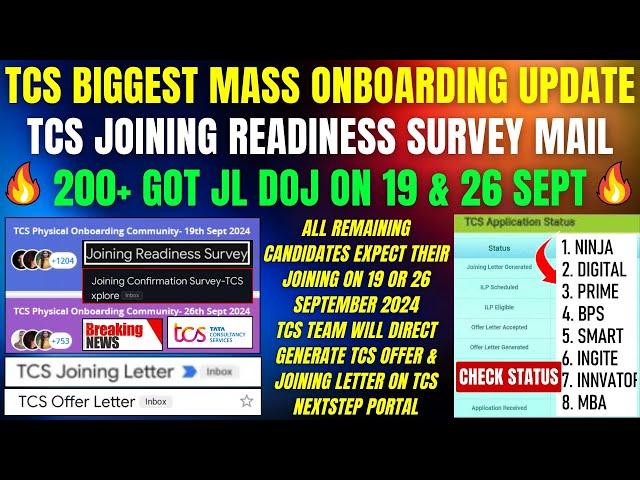 TCS ALL PENDING ONBOARDING STARTED | 200+ GOT DIRECT JOINING LETTER ON PORTAL & DOJ ON 19 & 26 SEPT