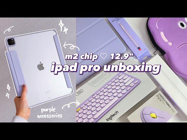  m2 ipad pro 12.9" unboxing (silver) + apple pencil & accessories  dream purple setup