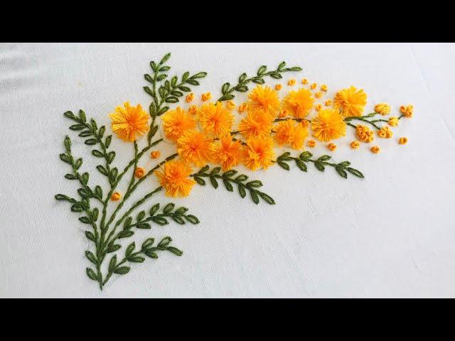 Hand Embroidery: Beautiful Mimosa Flowers Embroidery