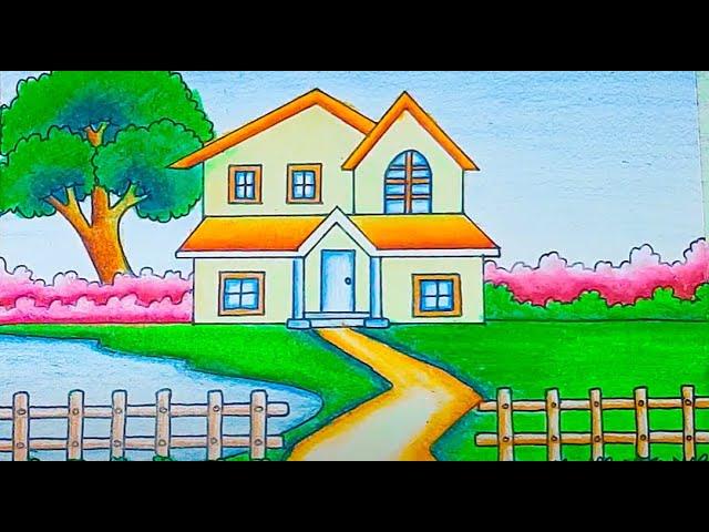 How to draw a house | Village house drawing-house drawing easy step by step