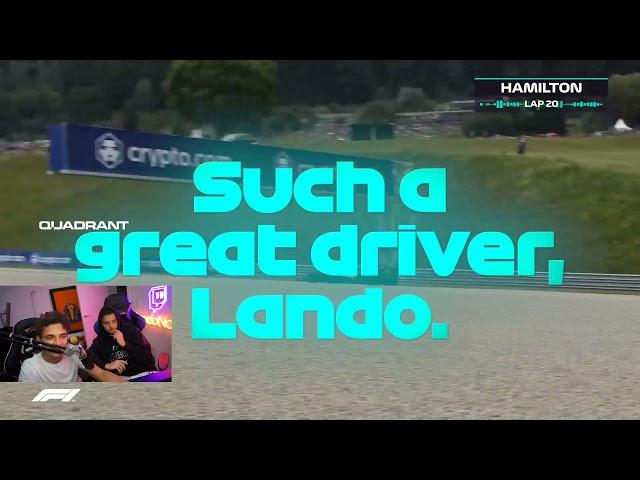 Lando Norris reacts to Lewis Hamilton's radio after overtaking him at the Austrian GP