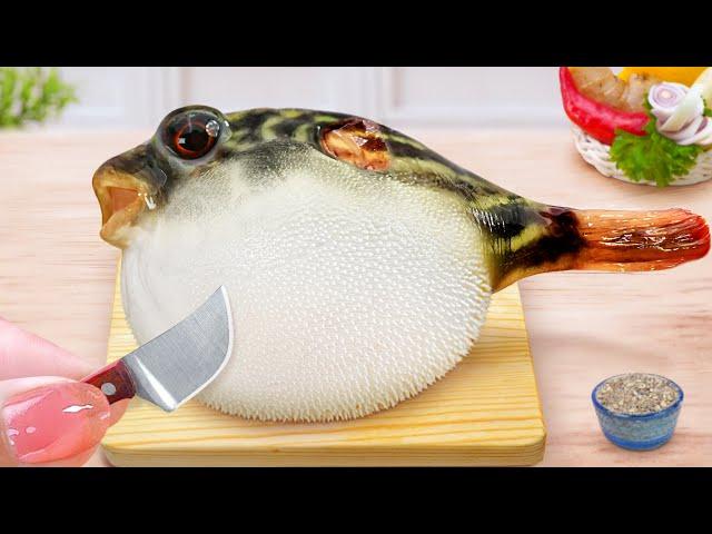 Slow Down Mimi!  Miniature Grilled Japanese Puffer Fish  Real Mini Food Tina Mini Cooking