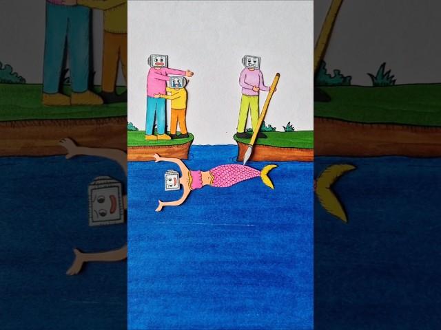 TV father misjudged the helping TV mermaid #shorts #drawing #xyzart #skibiditoilet