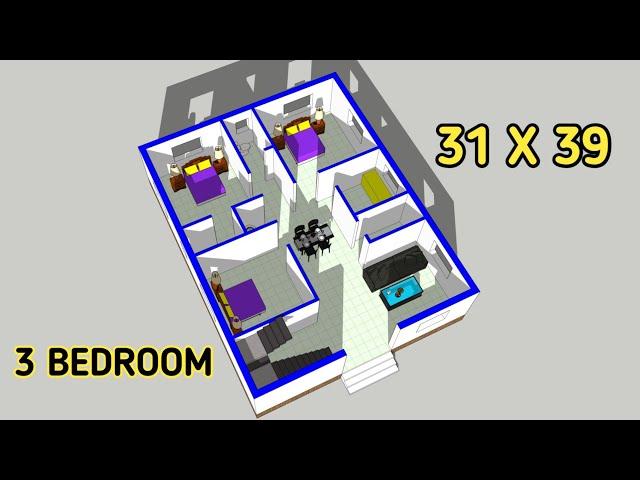 3 BHK house plan || 31x39 house plan design || ghar ka 3d naksha || House plan || Naksha