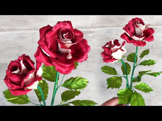 DIY satin ribbon roses/how to make beautifull flower with satin ribbon easily