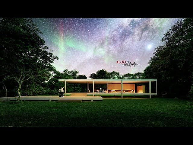 The Farnsworth House with Aurora Borealis