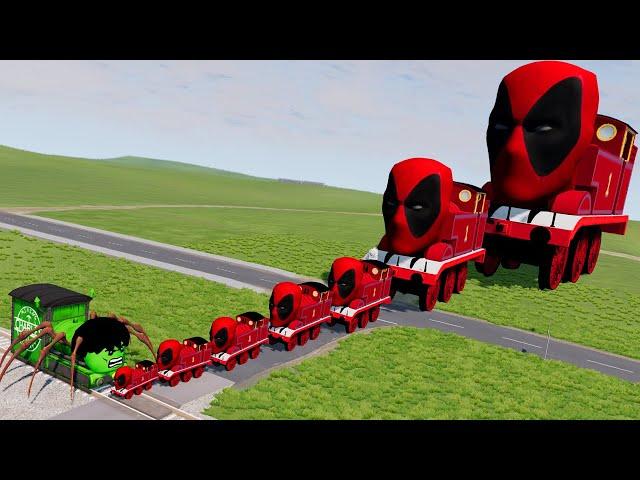 Big & Small Deadpool the Tank Engine vs Choo-Choo Charles LEGO HULK Train | BeamNG.Drive