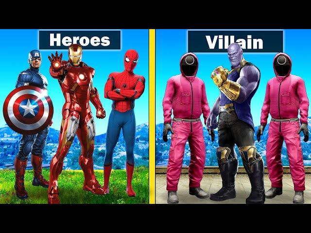 Super Heroes VS Super Villains in SQUID GAMES in GTA 5 ( PART 1)