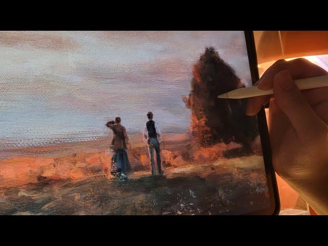 Draw the scenery in the movie like a real oil painting on an iPad